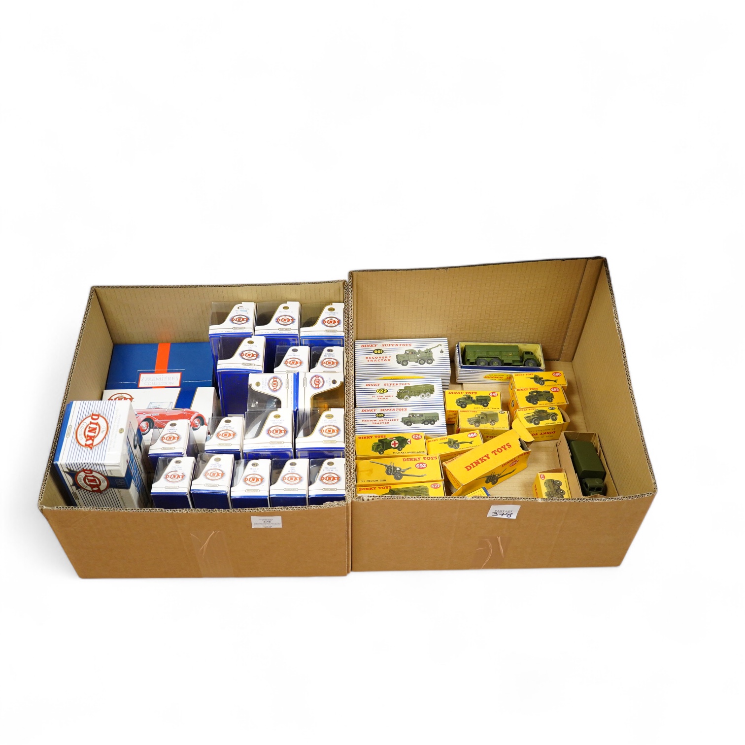 Fifteen boxed military Dinky Toys and Supertoys including; Recovery Tractor (661), 10-ton Army Truck (622), Military Ambulance (626), Army Water Tanker (643), etc. plus three unboxed vehicles, together with two Matchbox